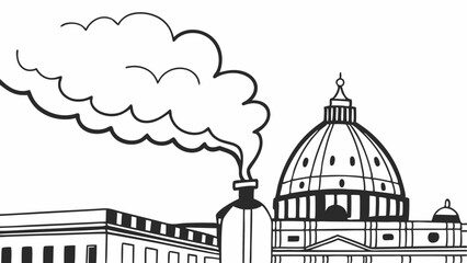 Poster - Illustration of a building with a dome and smoke coming from a chimney in black and white design created with generated ai