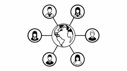 Fototapete - Globe connected to people icons representing global network and communication concept design showing world created with generated ai