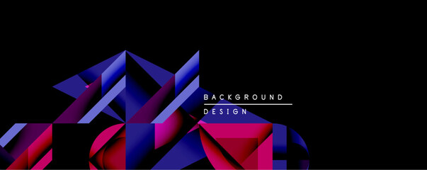 Aufkleber - Abstract geometric shapes dominate dark background. Vivid purple, magenta hues create dynamic composition. Modern design elements suggest technology, innovation. Minimalist aesthetic.