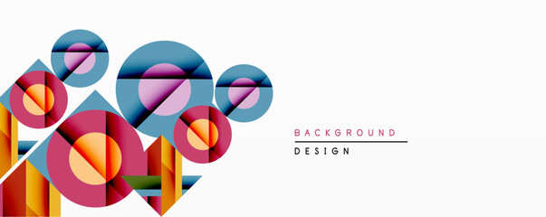 Aufkleber - Abstract geometric composition. Overlapping circles, triangles create dynamic visual effect. Modern design utilizes vibrant colors, gradients. Clean aesthetic suitable backgrounds, presentations.