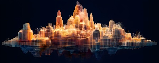 Poster - An abstract digital landscape featuring vibrant colors and intricate shapes, reminiscent of a fantastical cityscape