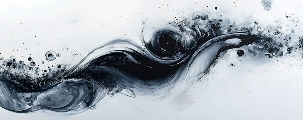 Poster - An abstract representation of flowing ink swirling in shades of black and white, creating a dynamic and striking visual effect perfect for artistic and modern designs.