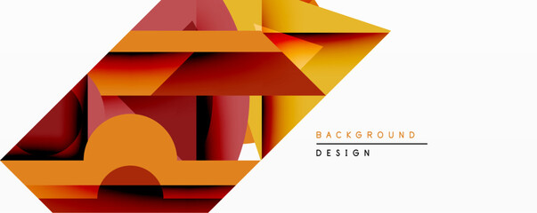 Poster - Abstract geometric composition. Overlapping layers create depth, using warm orange, red hues. Modern design element for backgrounds, presentations. Minimalist style.