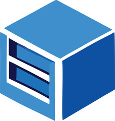 Fototapete - A blank, isolated, blue 3d box sits on a white paper, a simple object
