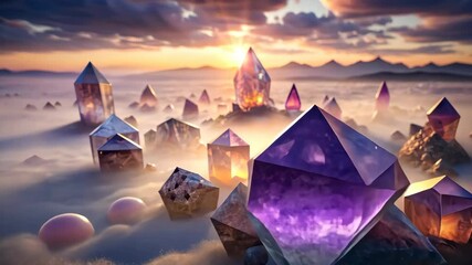 Poster - Crystalline Dreamscape A Journey Through a Mystical World of Glowing Gems and Ethereal Mist