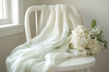 Poster - Elegant cream-colored fabric draped over a white chair.