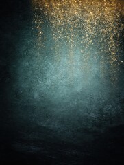 Poster - Ethereal Gold Dust Particles Floating Above a Dark Textured Background Creating a Mystical and Dreamlike Atmosphere for Artistic Use