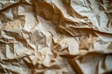 Poster - Close up textured macro shot of crumpled brown paper with shadows and an abstract organic wrinkled surface.