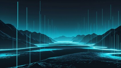 Wall Mural - Matrix style landscape glowing in the dark on plain dark background