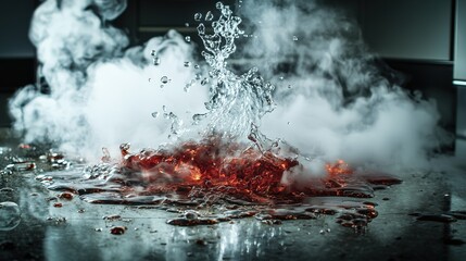 Fototapete - Explosive splash of red liquid on surface kitchen environment close-up shot dynamic chaos high energy