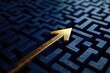 © qohhar - Gold arrow pointing through a complex maze of dark blue squares