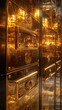 © ShakkBbo9495 - Polished brass security deposit boxes in a lined wall arrangement.