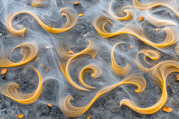 Poster - Artistic arrangement of flowing golden hair and delicate white veils creating a dreamlike abstract composition