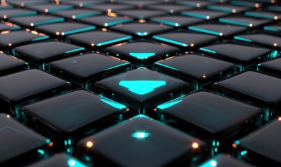 Poster - Abstract glowing cubes, teal highlight, technology background, digital art, website header
