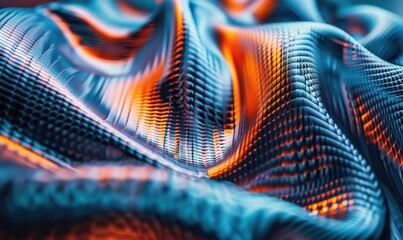 Poster - Abstract metallic texture, swirling patterns, orange and blue hues, background blur, design element