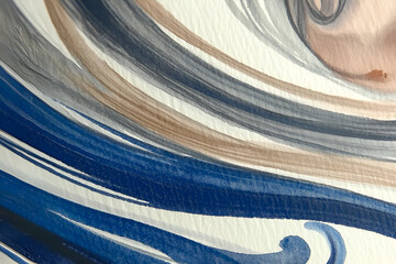 Aufkleber - Artistic watercolor painting showcasing fluid brushstrokes in shades of blue brown and grey with textured paper background