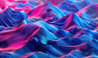 Poster - Abstract Pink Blue Data Wave Landscape, Digital Art Background
