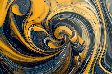 Aufkleber - Swirling abstract pattern with flowing waves of yellow and dark blue colors evoking fluid motion and artistic design elements