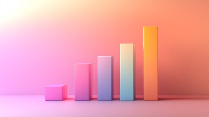Poster - A clean and minimalist D bar chart with tall, evenly spaced bars, cast shadows on a subtle gradient background, emphasizing clarity and precision in financial data.