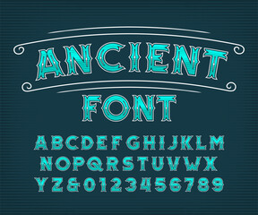 Fototapete - Ancient alphabet font. Old ornate letters and numbers. Vector typeface for your typography design.