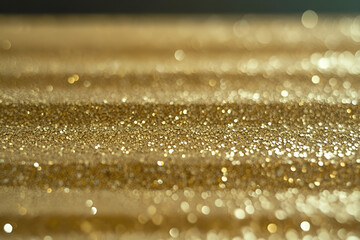Aufkleber - A mesmerizing close-up shot revealing layers of golden glitter particles with blurred bokeh effect for a celebratory background.