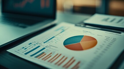Leinwandbilder - A creative financial graph with a pie chart overlaying a line graph, showcasing different aspects of business data, designed with a professional aesthetic.
