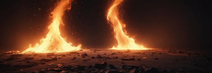 Wall Mural - Ethereal fire sparks dance in dark, moody void  Glowing embers fly ,  incandescent,  smoke