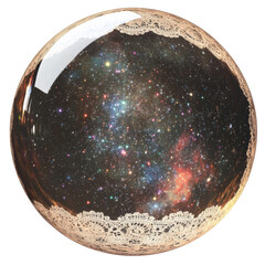 Wall Mural - galaxy cosmos in glass ball with ornamental rim, cut out transparent