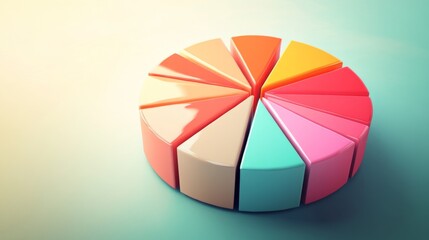 Fototapete - A stunning D pie chart with intricately designed segments, set against a gradient backdrop, emphasizing the complexity and richness of financial data.