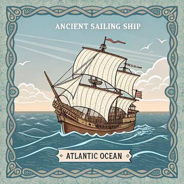 Ancient Sailing Ship Atlantic Ocean Design Element