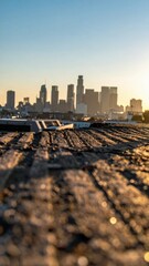 Poster - Intricate Shadow Patterns on Surfaces with City Skyline Backdrop