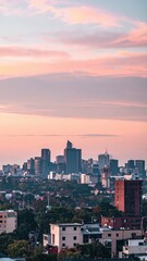 Poster - Beautiful City Skyline at Dusk with Colorful Mood in the Sky