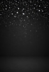 Wall Mural - Silver glitter star pattern on black, twinkling festive backdrop, bright, design, shimmer