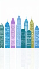 Poster - Colorful Skyline Illustration with Diverse Building Patterns