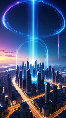 Poster - Stunning City Skyline with Portals and Rifts Visible in the Sky