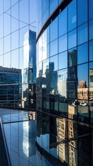 Poster - Modern City Skyline Reflected in Glass Facades of Skyscrapers