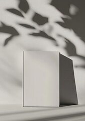 Aufkleber - Minimalist image of a blank, off-white rectangular box sitting on a light surface, back-lit by dappled shadows of leaves against a muted background