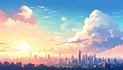 Poster - Serene Cityscape at Dusk with Soft Colors and Calm Atmosphere