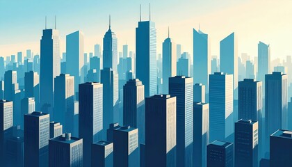 Poster - Cityscape with Light and Shadow Patterns at Different Times of Day