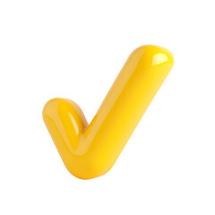 Fototapete - A glossy yellow check mark symbol  in a studio shot with soft lighting isolated on transparent backgruond
