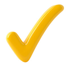 Fototapete - A single glossy yellow check mark symbol isolated against a stark  in a simple composition isolated on transparent backgruond