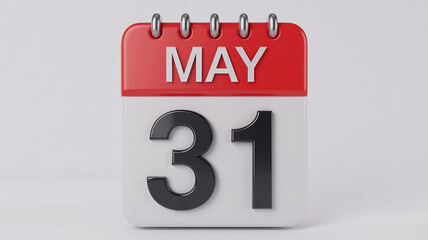 Poster - May 31st calendar icon red and white 3d render