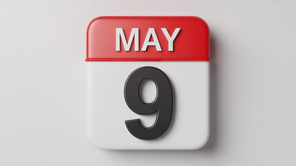 Poster - May ninth calendar date red and white cube design