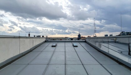 Poster - Urban Rooftop View Amidst Cloudy Sky and Diffused Natural Light