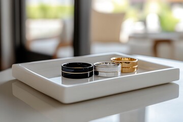 Poster - Three different metal rings on a white tray.