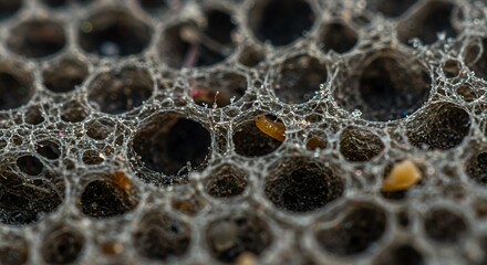 Macro Photography of Decomposed Honeycomb with Larvae