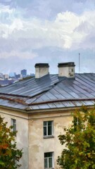 Poster - Painterly Rooftop Scene with Expressive Brushstrokes and Atmosphere