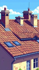 Poster - Colorful Rooftop Rendered in Pixel Art Style with Retro Feel