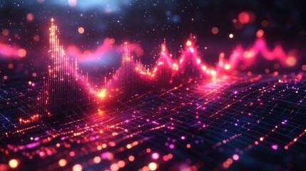 Poster - Abstract Data Visualization: Neon Glow Stock Market Chart