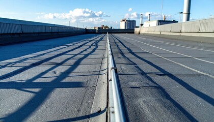 Poster - Intricate Shadow Patterns on Rooftop Surface Under Blue Sky